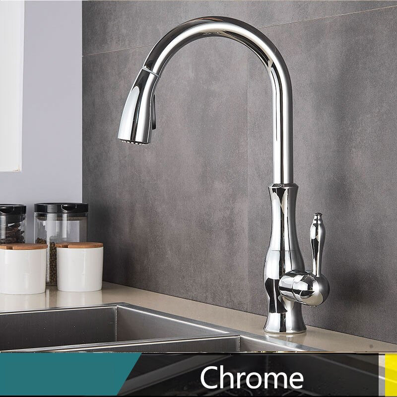 Brass Pull-Out Kitchen Faucet with 360° Rotation and Single Handle