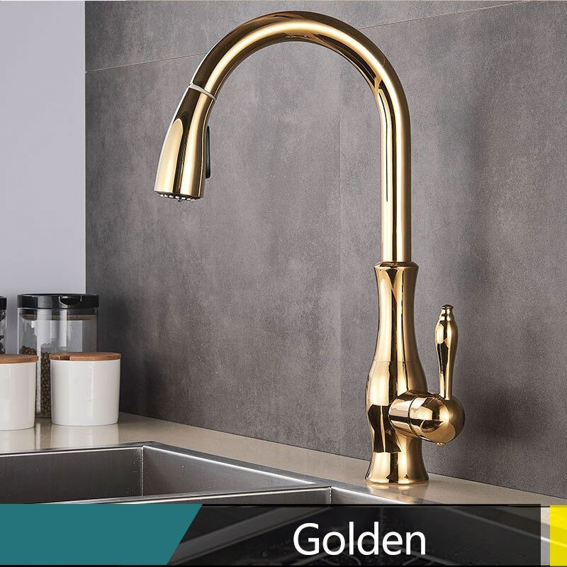 Brass Pull-Out Kitchen Faucet with 360° Rotation and Single Handle