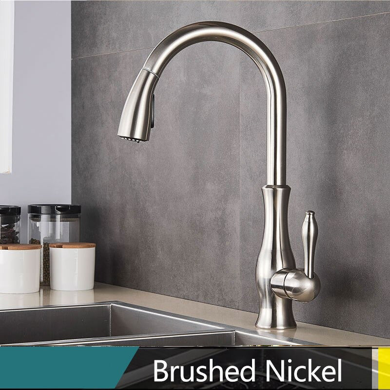 Brass Pull-Out Kitchen Faucet with 360° Rotation and Single Handle