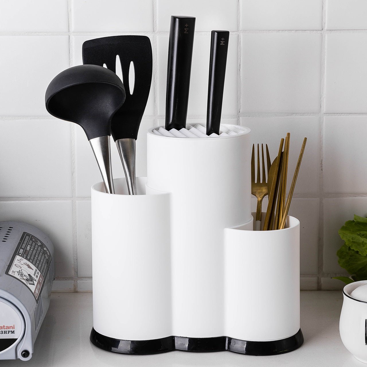 Kitchen Utensil Holder with Knife Block and Scissors Storage