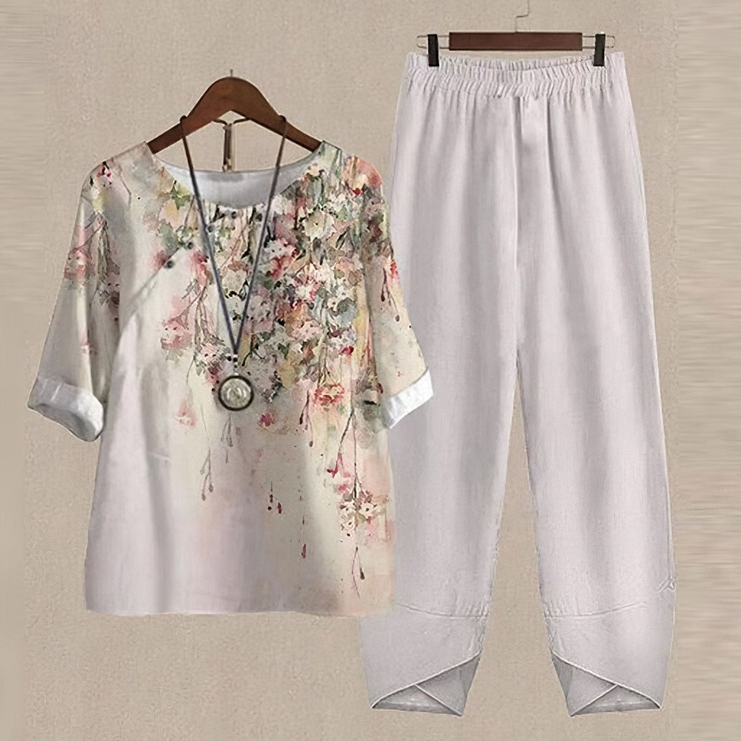 Elegant Women's Blouse and Pants Set in Soft Polyester