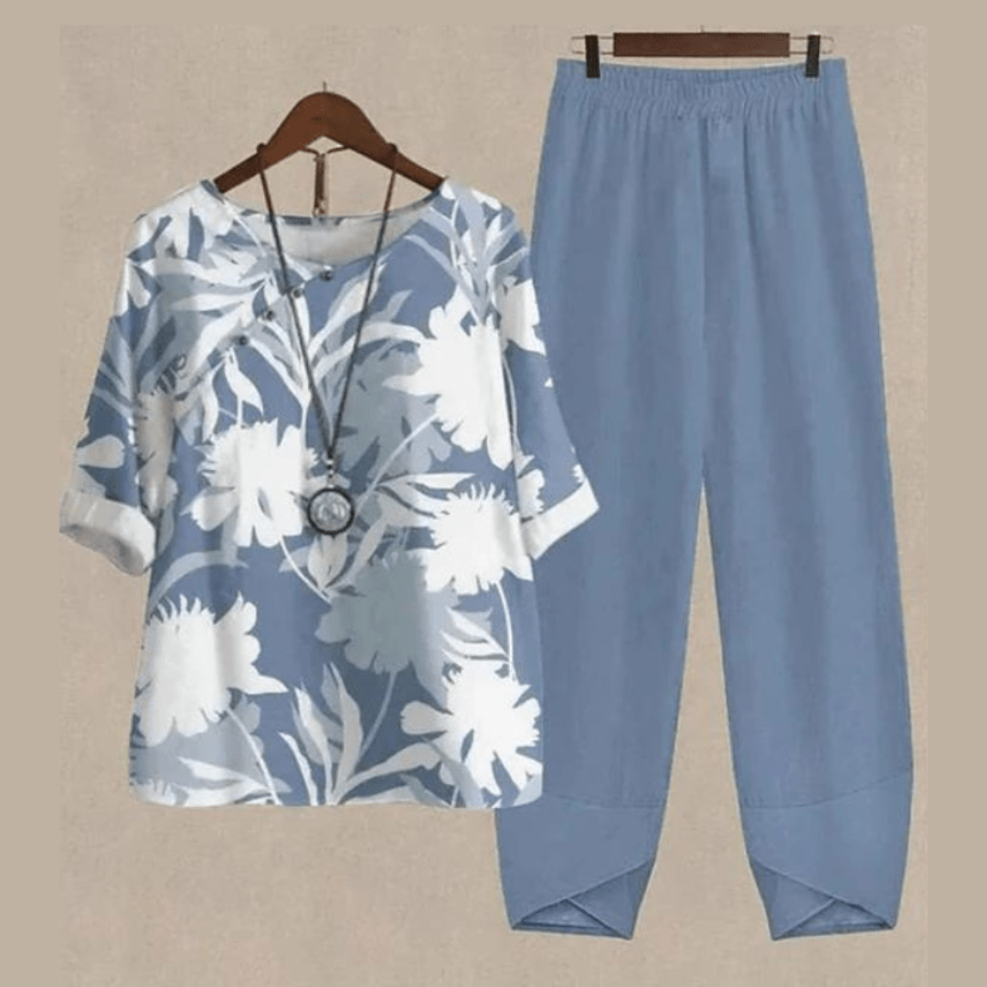 Elegant Women's Blouse and Pants Set in Soft Polyester