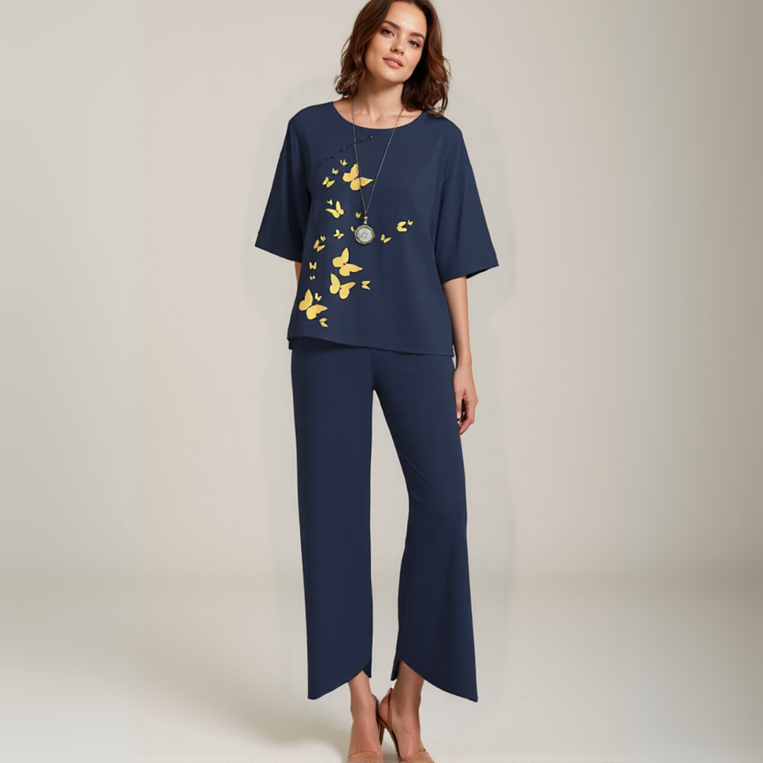 Elegant Women's Blouse and Pants Set in Soft Polyester