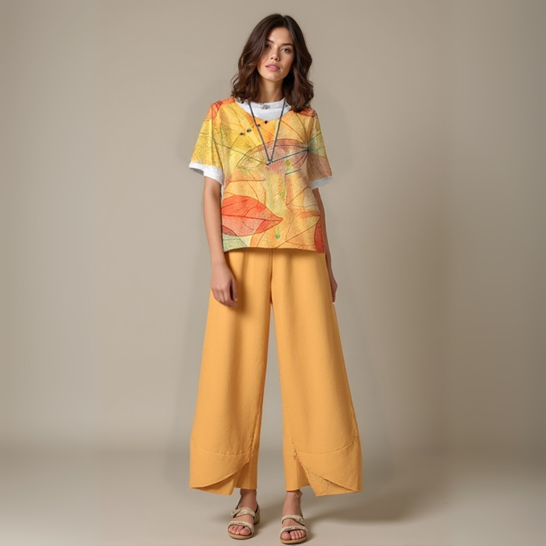 Elegant Women's Blouse and Pants Set in Soft Polyester