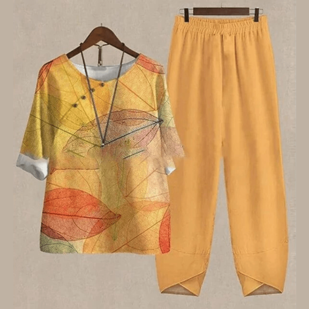 Elegant Women's Blouse and Pants Set in Soft Polyester