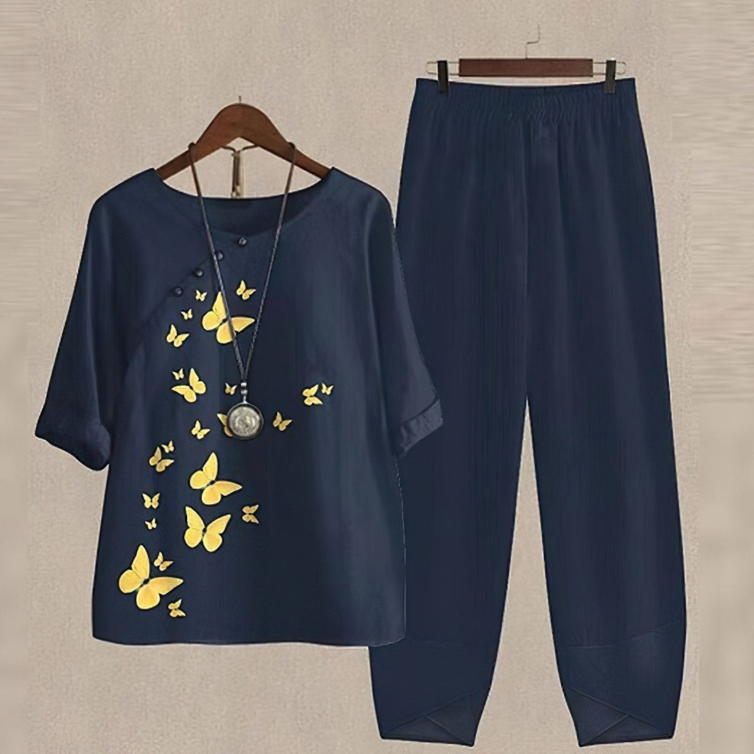 Elegant Women's Blouse and Pants Set in Soft Polyester