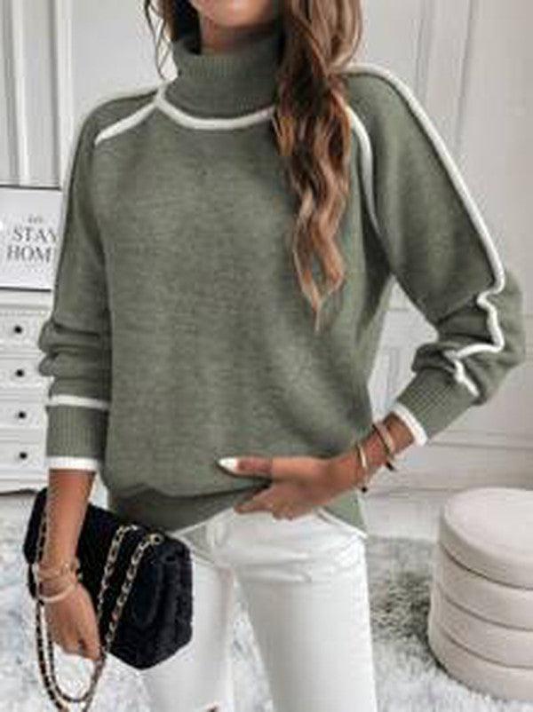 Cropped Loose Fit Sweater with Contrast Lines