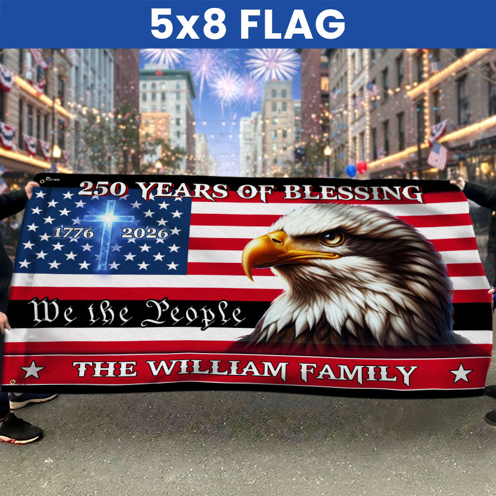 Personalized Patriotic Canvas Flag with Grommets - Custom Name 250 Years of Blessings 1776-2026