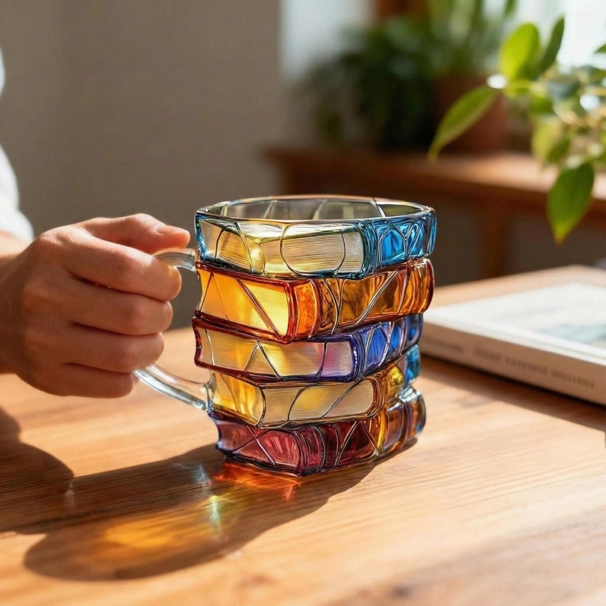 Book Stack Glass Mug with Colorful Translucent Panels