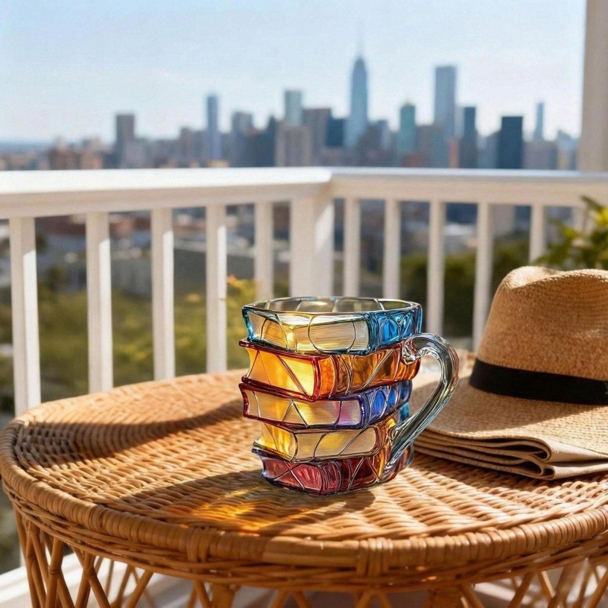 Book Stack Glass Mug with Colorful Translucent Panels