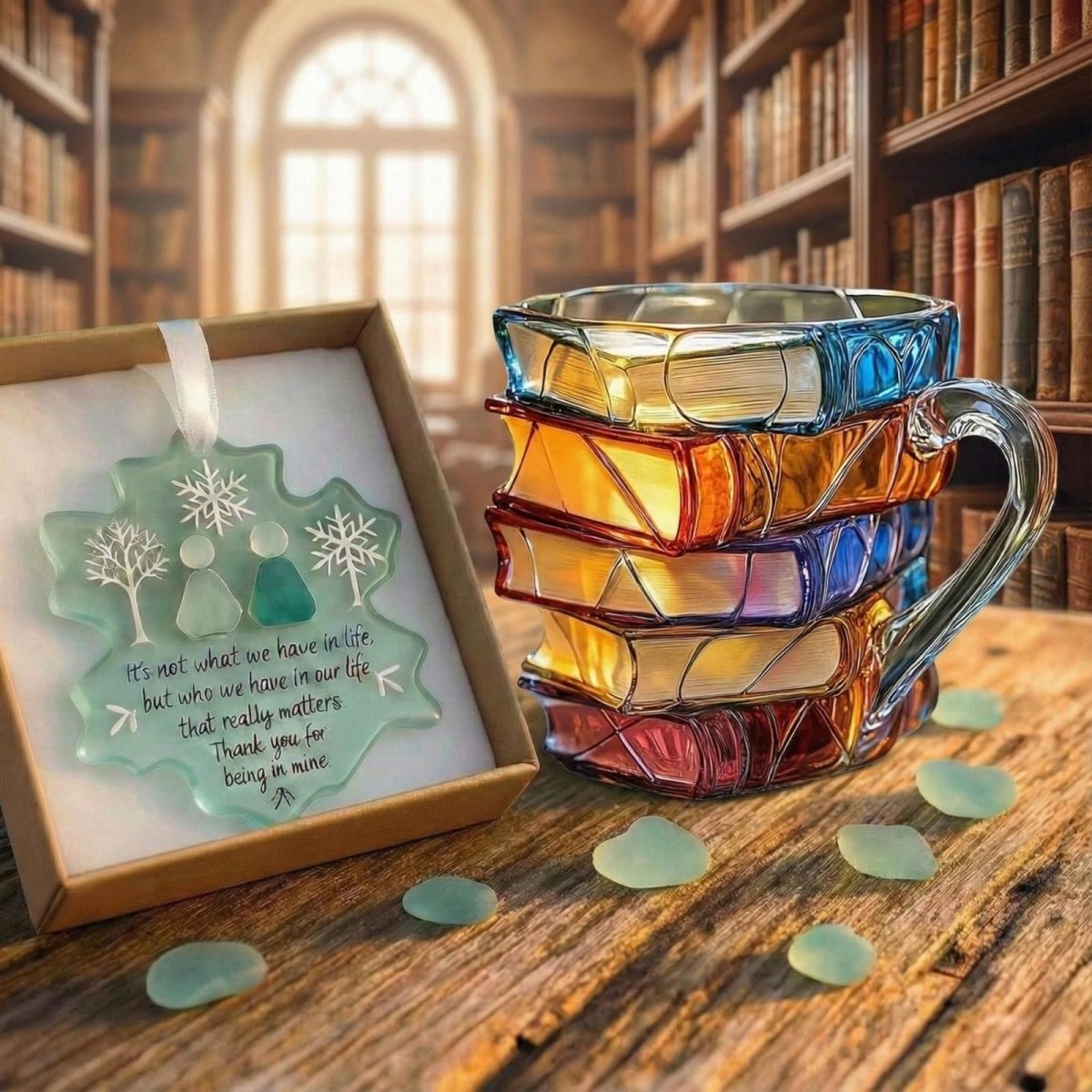 Book Stack Glass Mug with Colorful Translucent Panels
