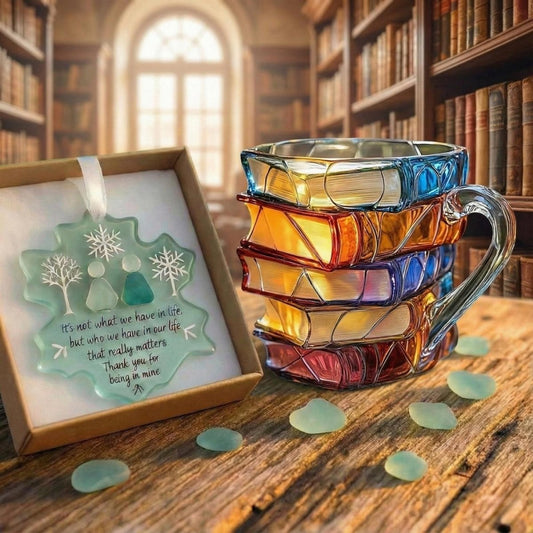 Book Stack Glass Mug with Colorful Translucent Panels