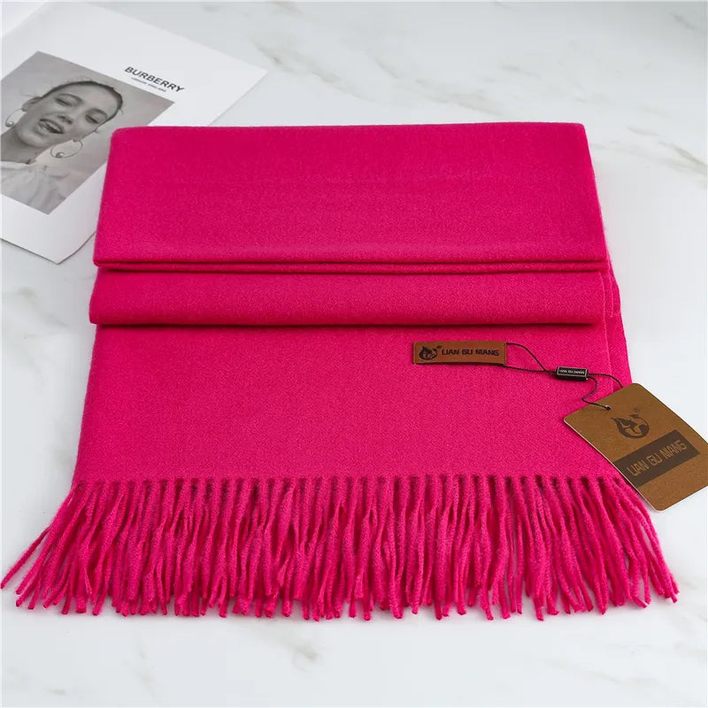 Cashmere Winter Scarf with Fringed Edges