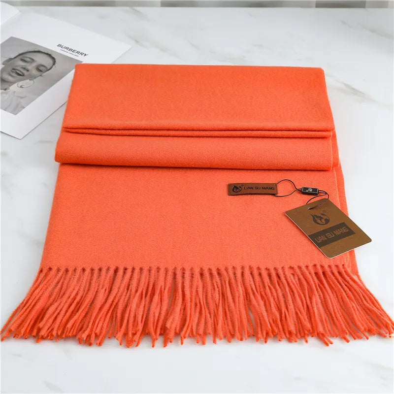 Cashmere Winter Scarf with Fringed Edges