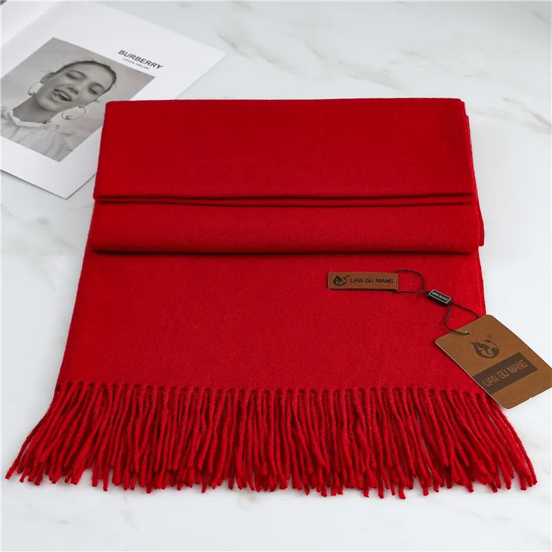 Cashmere Winter Scarf with Fringed Edges