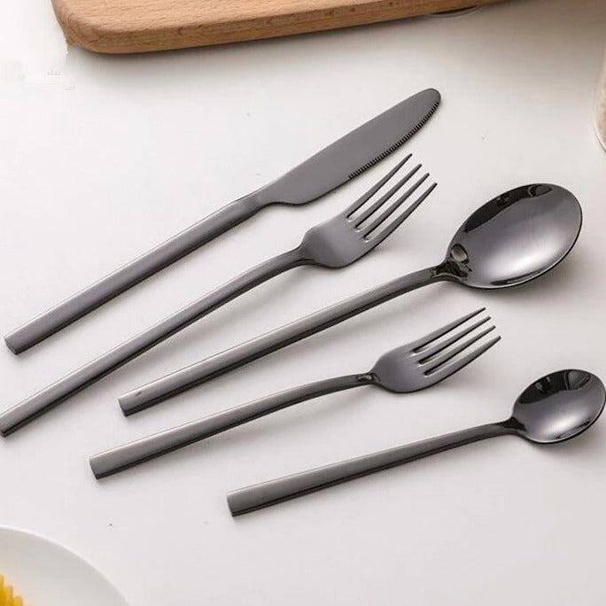 30-Piece Modern Stainless Steel Cutlery Set in Gold, Black, Silver, and Rose Gold