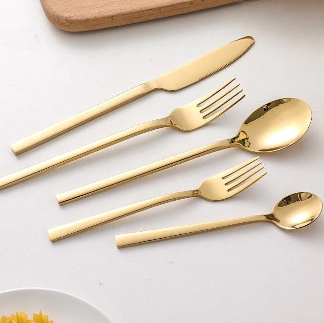 30-Piece Modern Stainless Steel Cutlery Set in Gold, Black, Silver, or Rose Gold