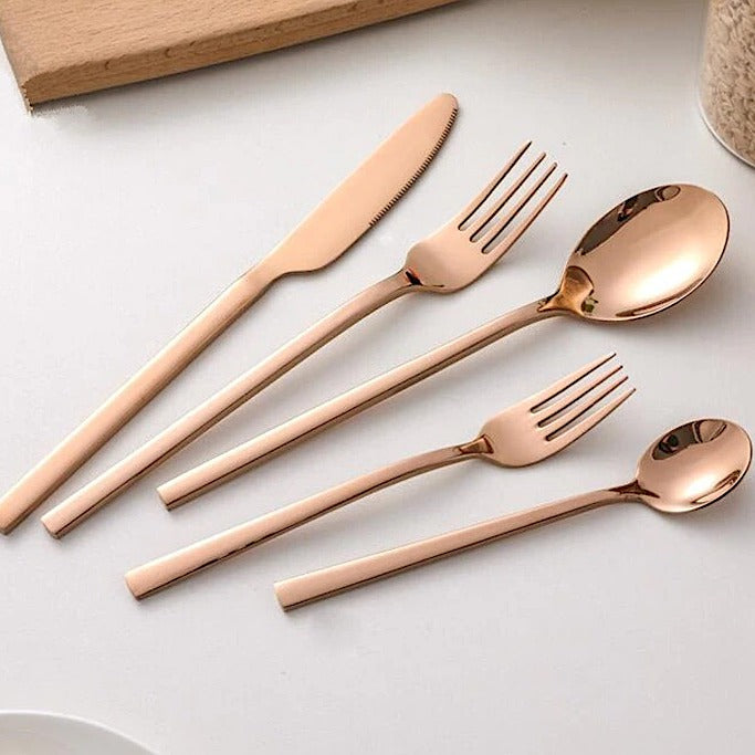 30-Piece Modern Stainless Steel Cutlery Set in Gold, Black, Silver, or Rose Gold