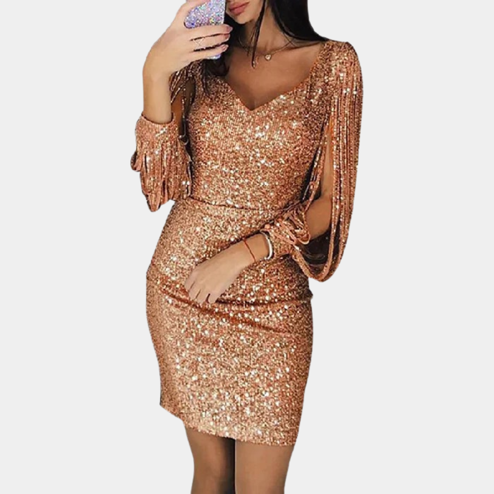 Glamorous Sequin Dress with Elegant Sleeves for Women