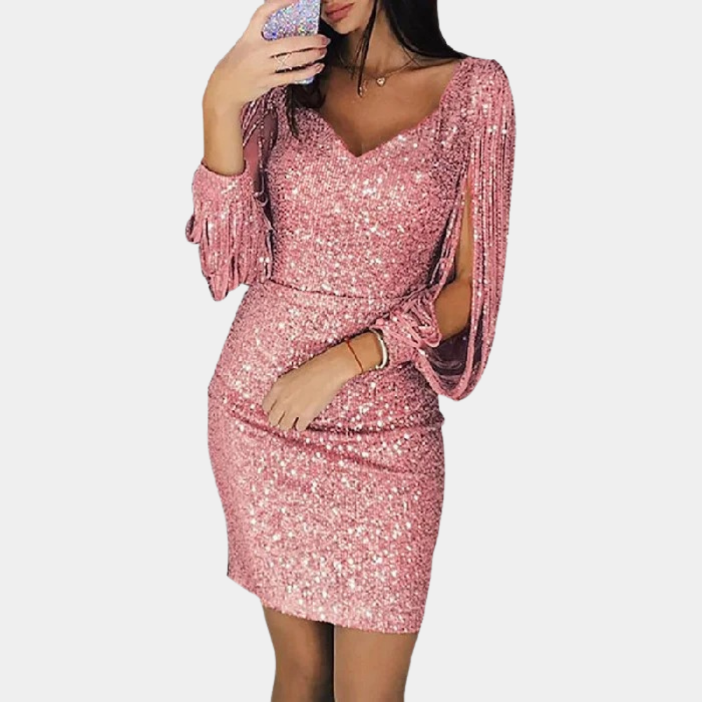 Glamorous Sequin Dress with Elegant Sleeves for Women