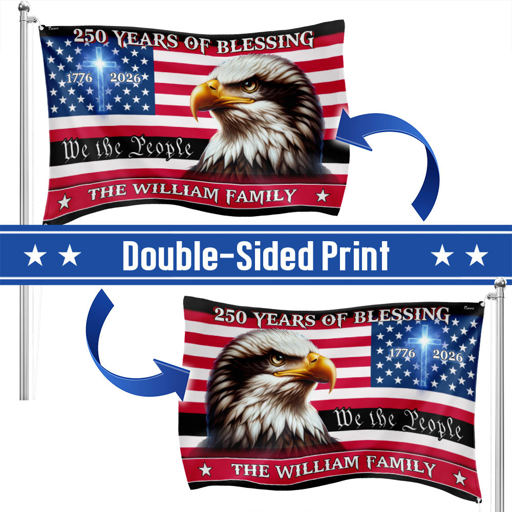 Personalized Patriotic Canvas Flag with Grommets - Custom Name 250 Years of Blessings 1776-2026