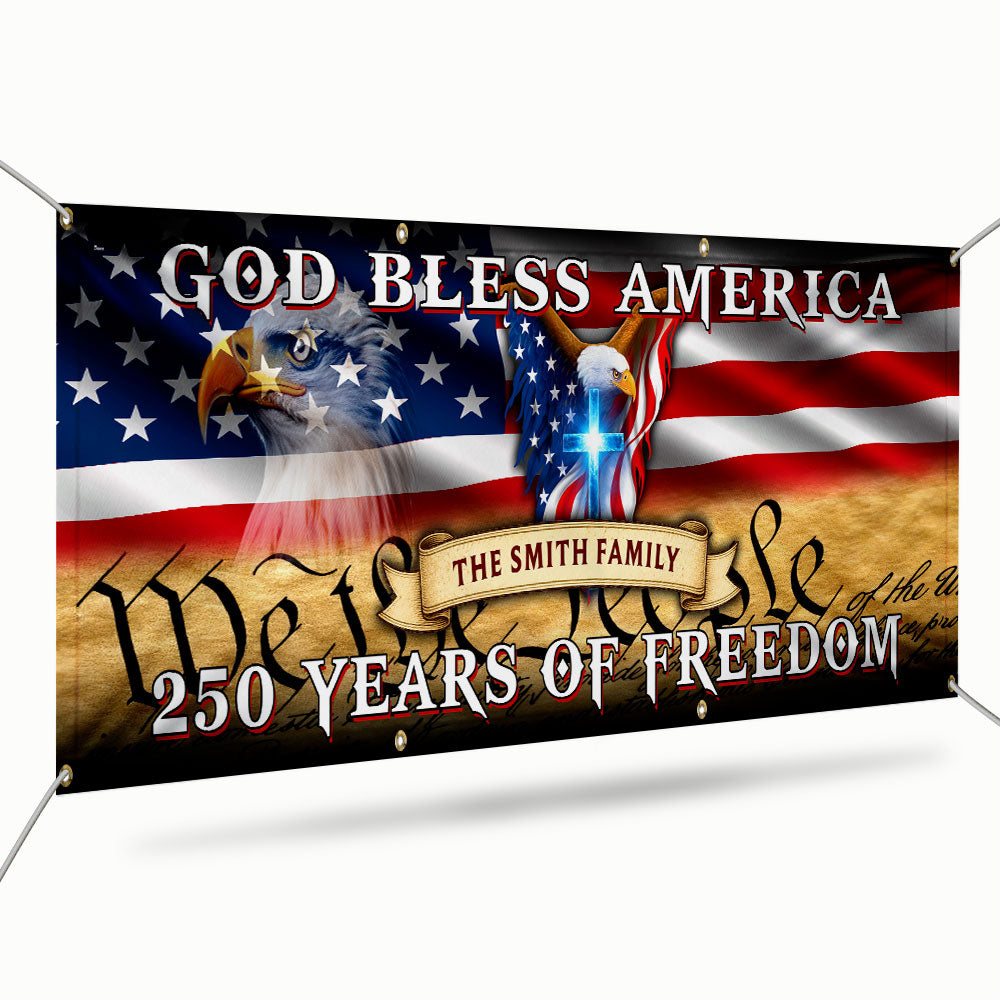 Personalized Patriotic Fence Banner - God Bless America 250 Years of Freedom Outdoor Flag