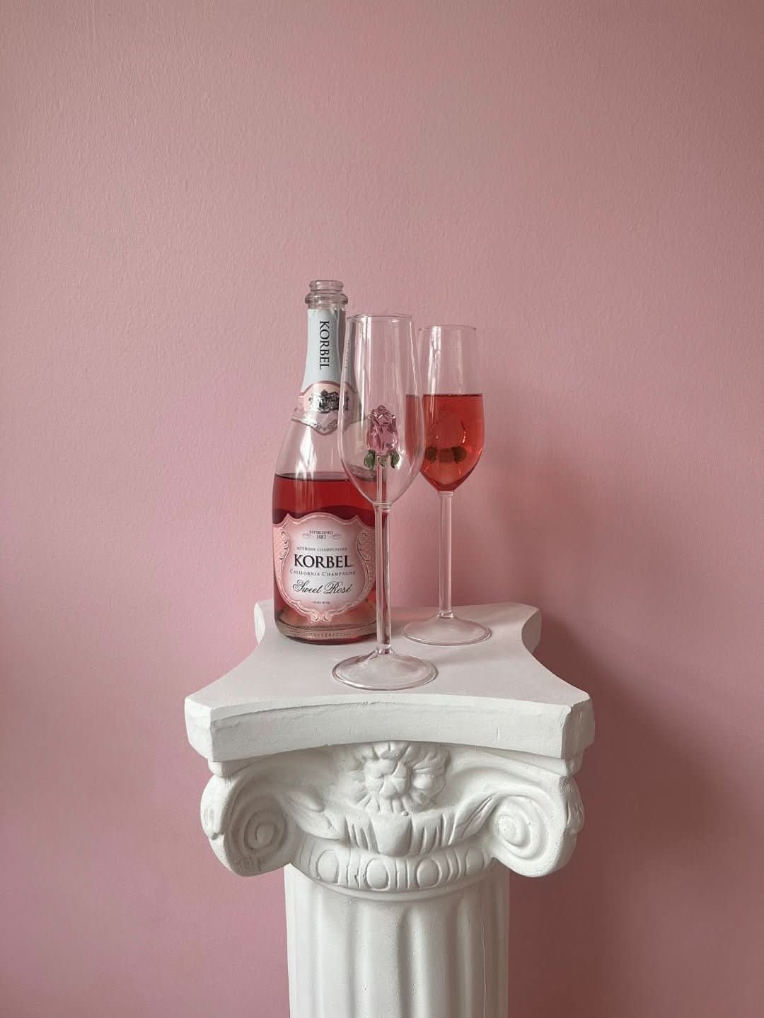 Handcrafted Champagne Glasses with Rose Design