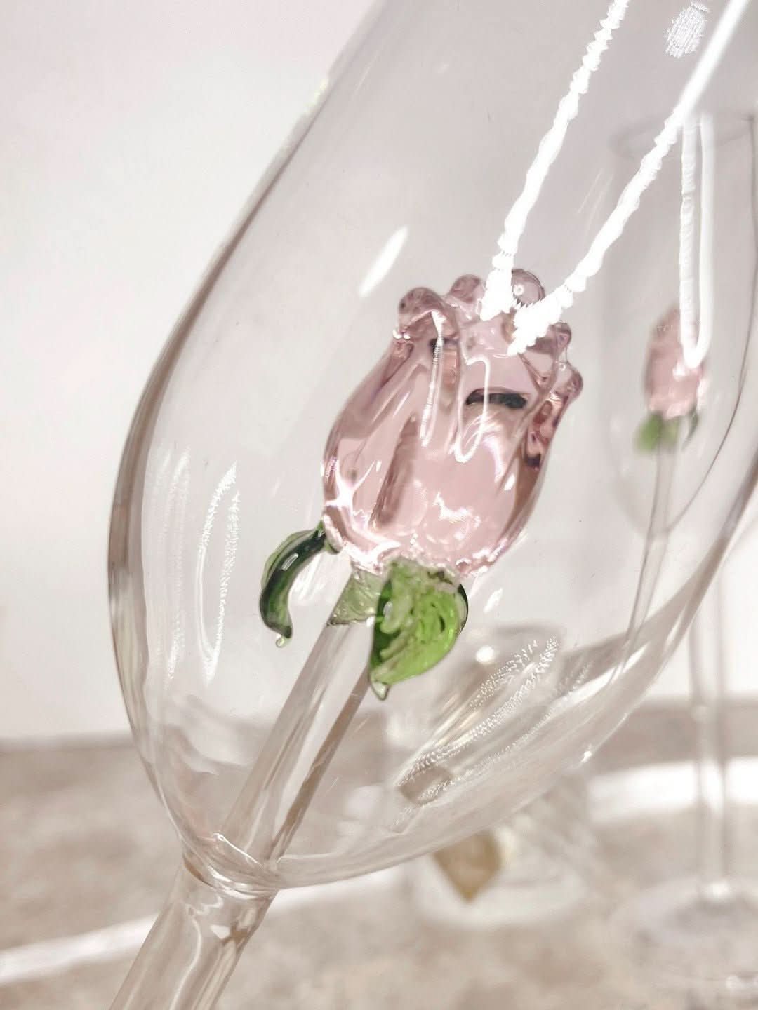 Handcrafted Champagne Glasses with Rose Design