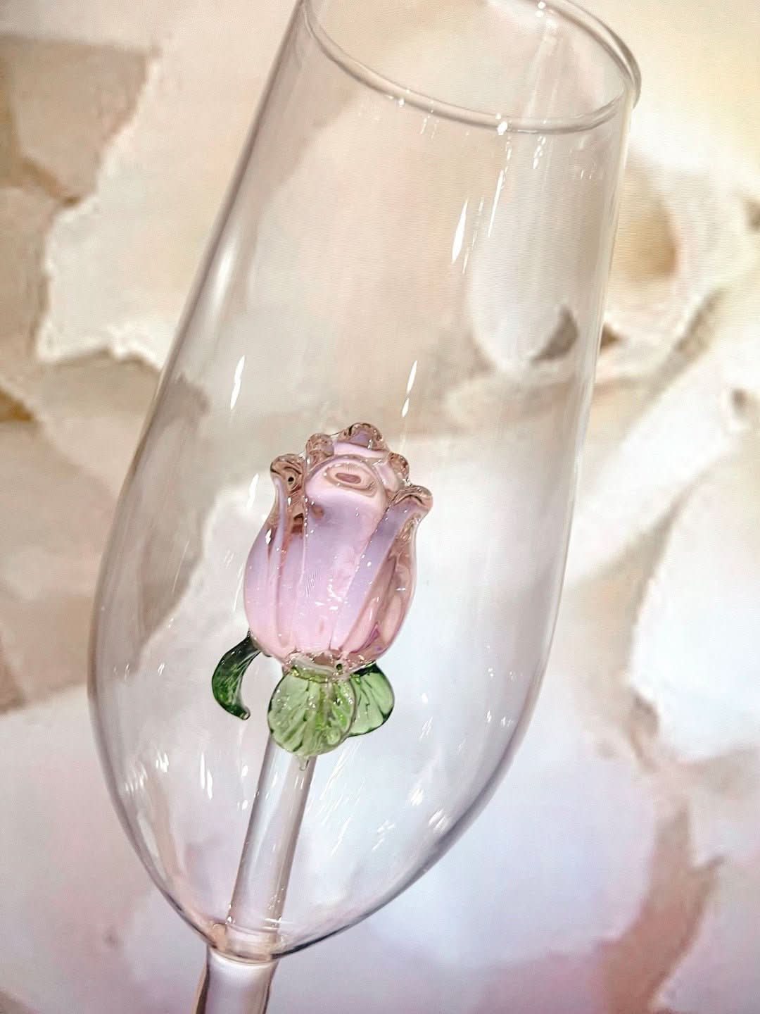 Handcrafted Champagne Glasses with Rose Design