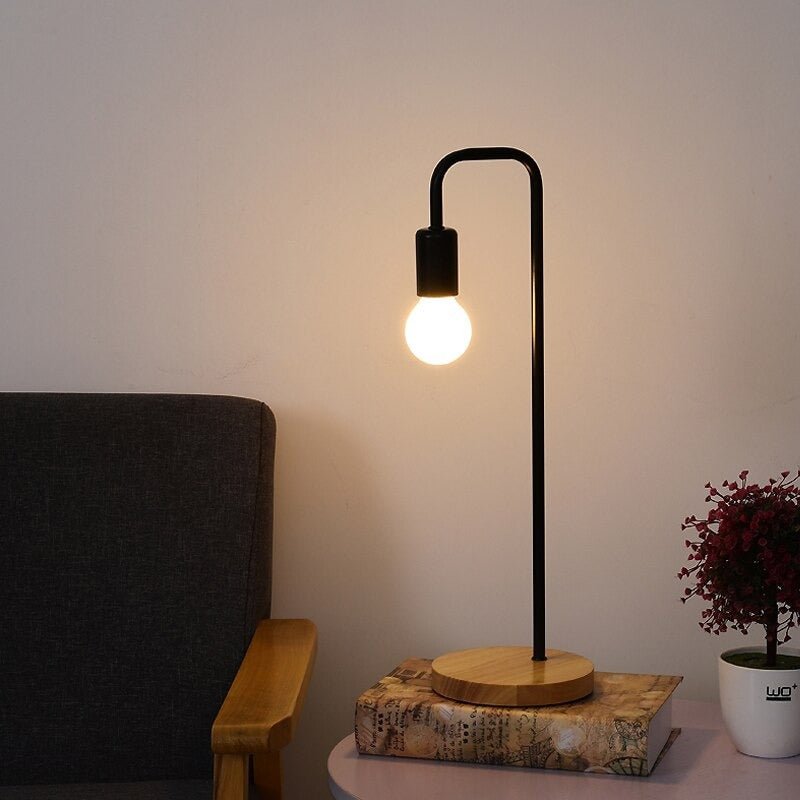 Industrial Metal Nightstand Lamp with Exposed Bulb Design