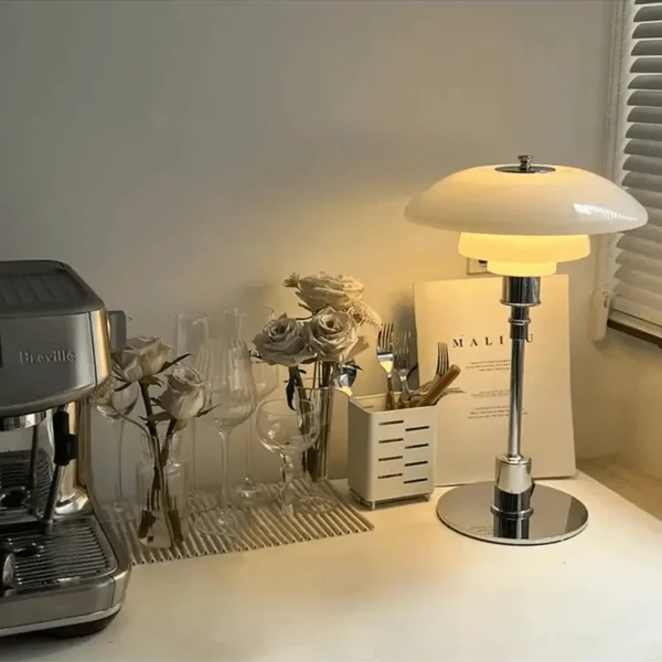Dimmable Scandinavian Table Lamp in Iron and Glass