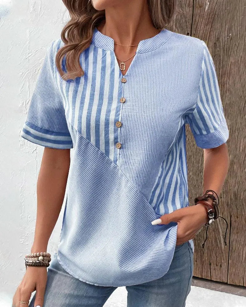 Women's Lightweight Striped Blouse with Button Details