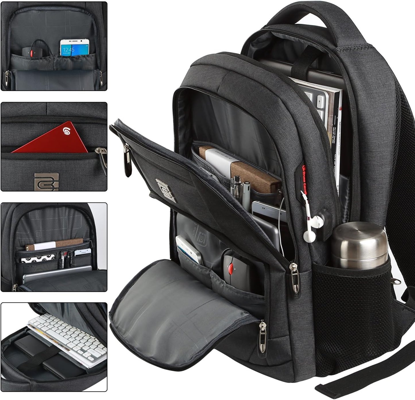 Slim Water-Resistant Anti-Theft Laptop Backpack with USB Port