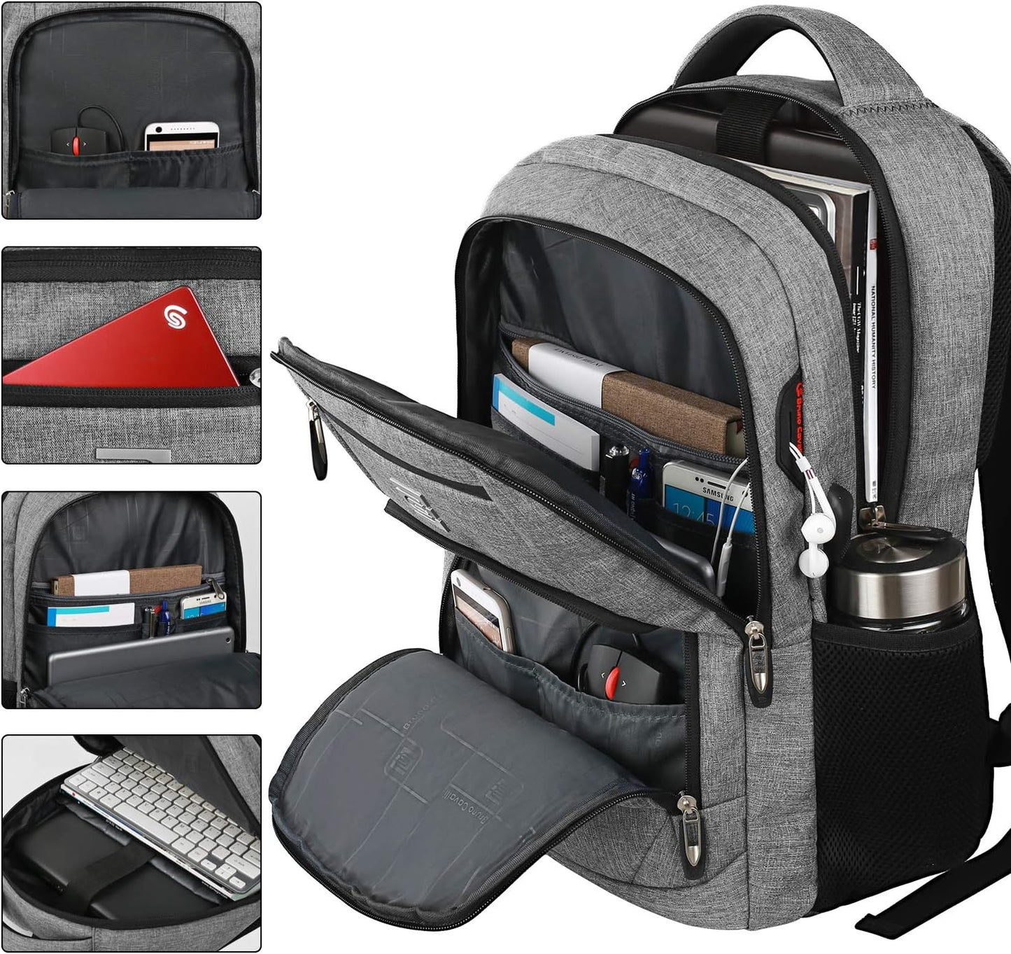Slim Water-Resistant Anti-Theft Laptop Backpack with USB Port