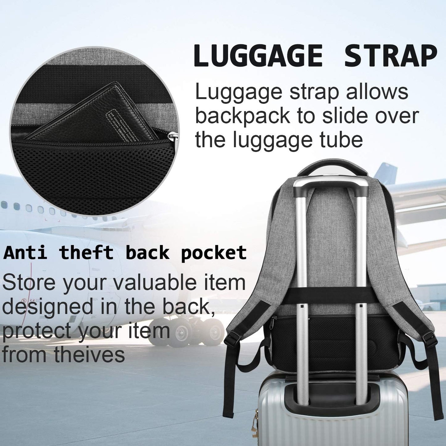 Slim Water-Resistant Anti-Theft Laptop Backpack with USB Port