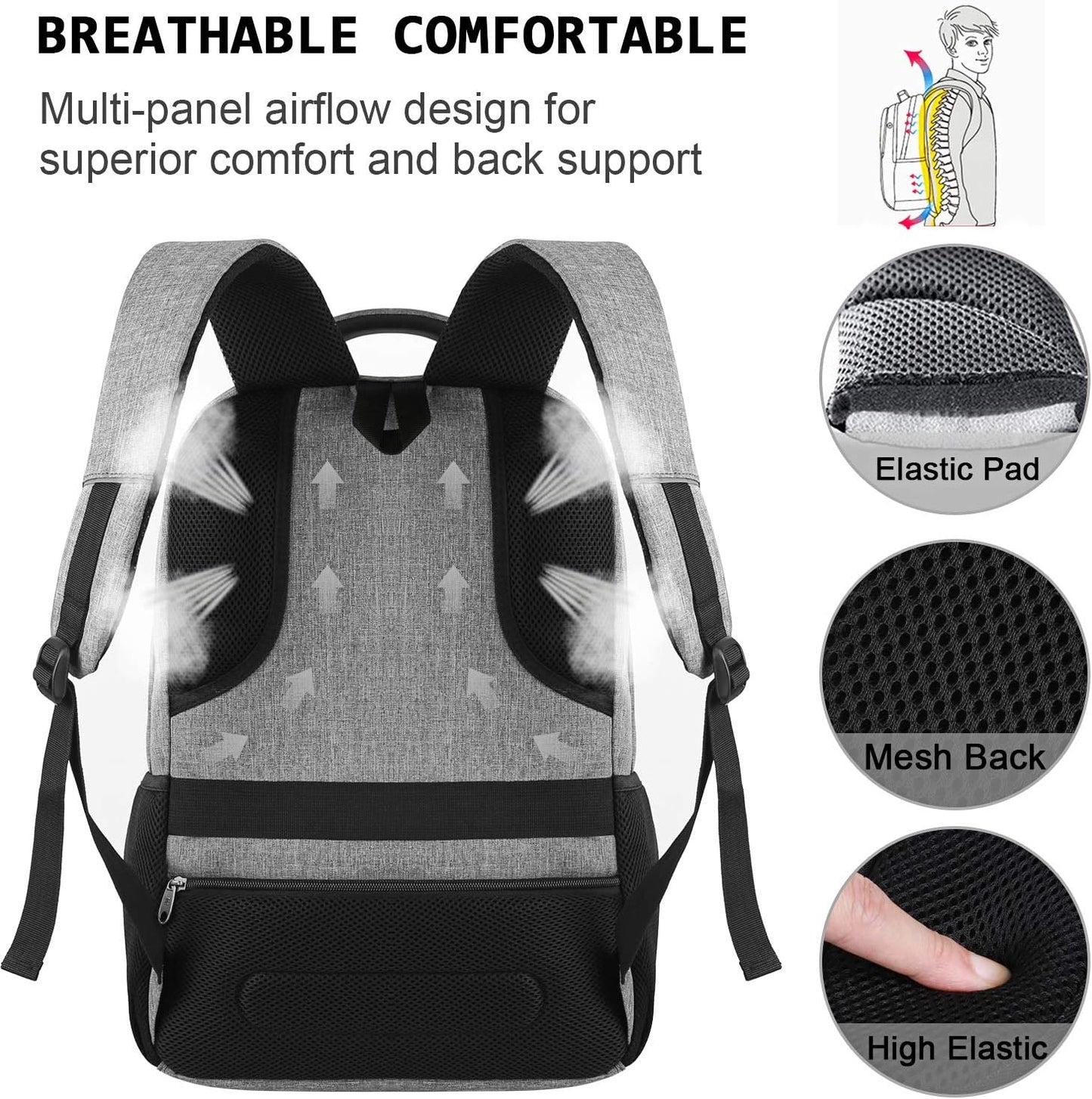 Slim Water-Resistant Anti-Theft Laptop Backpack with USB Port