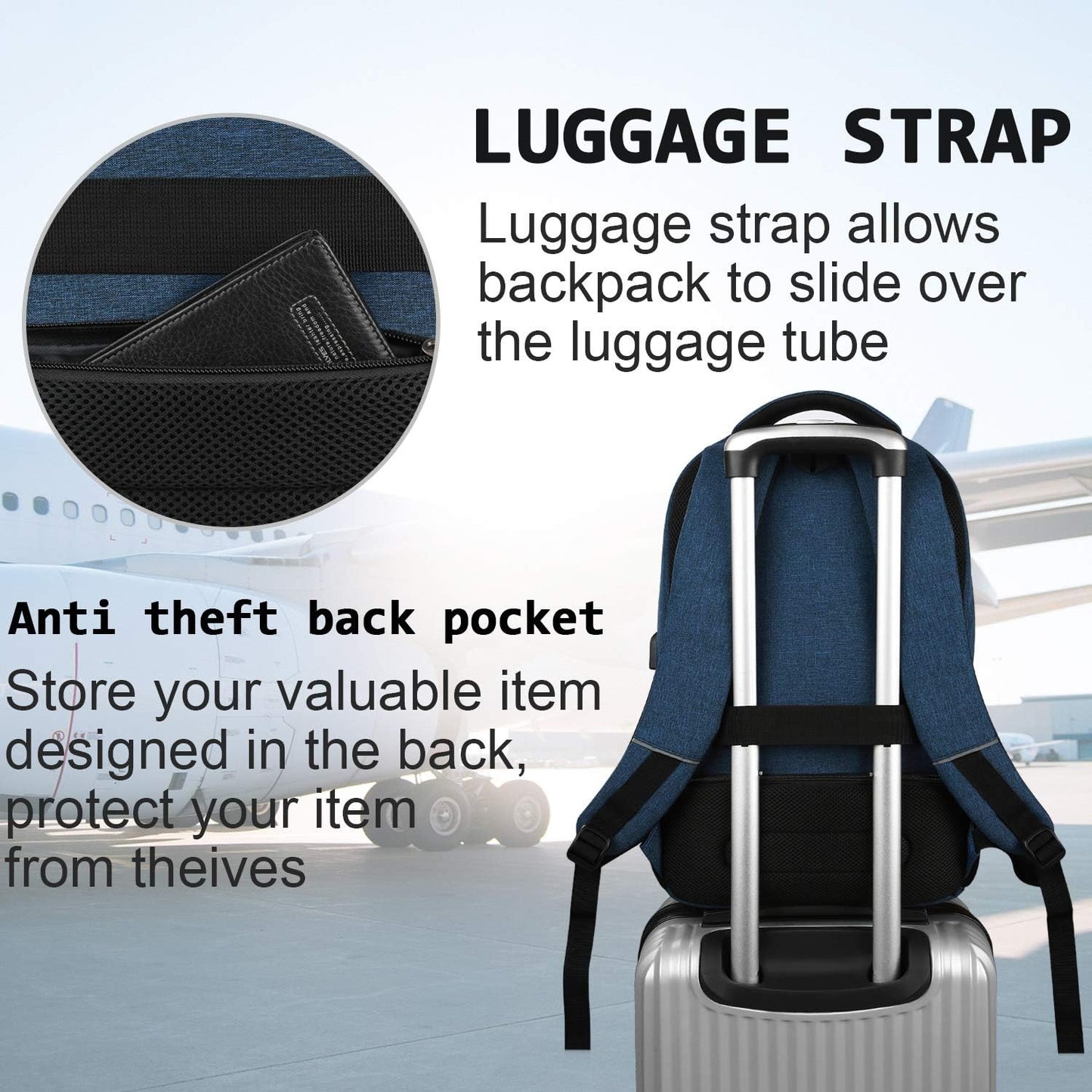 Slim Water-Resistant Anti-Theft Laptop Backpack with USB Port
