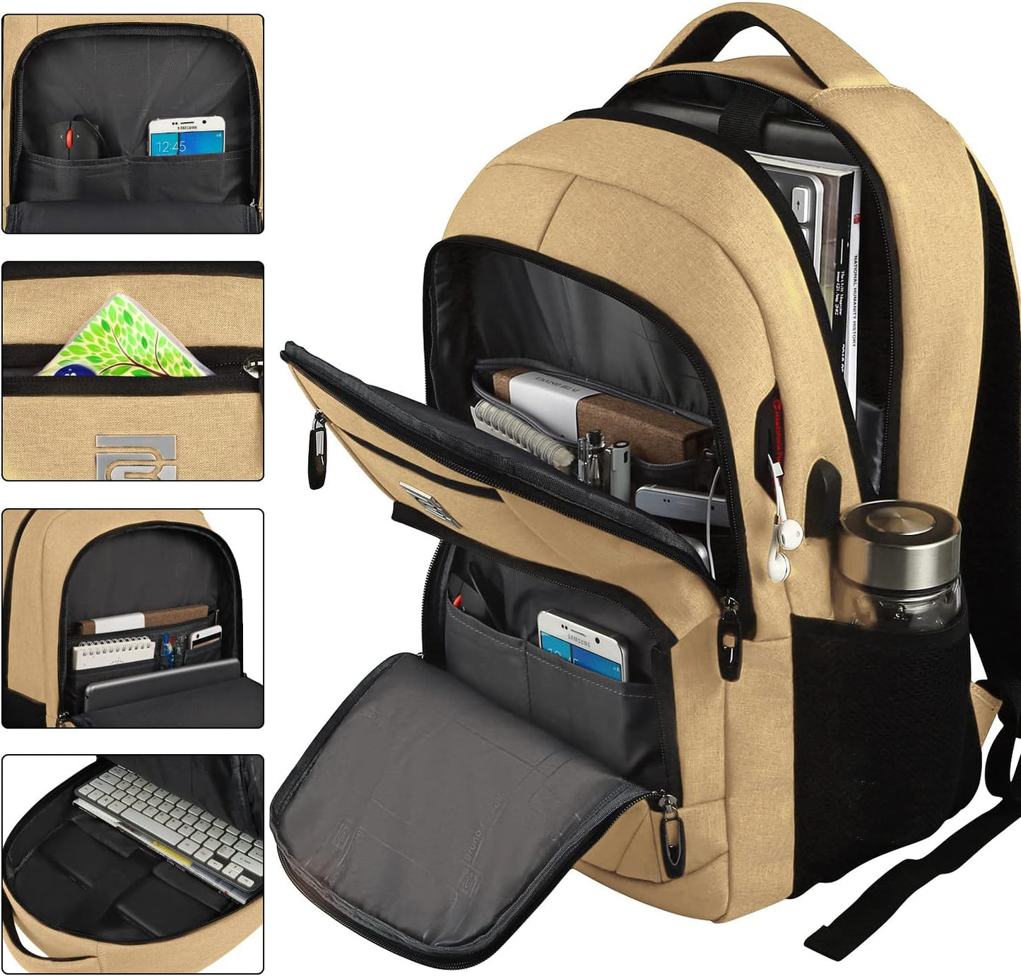 Slim Water-Resistant Anti-Theft Laptop Backpack with USB Port