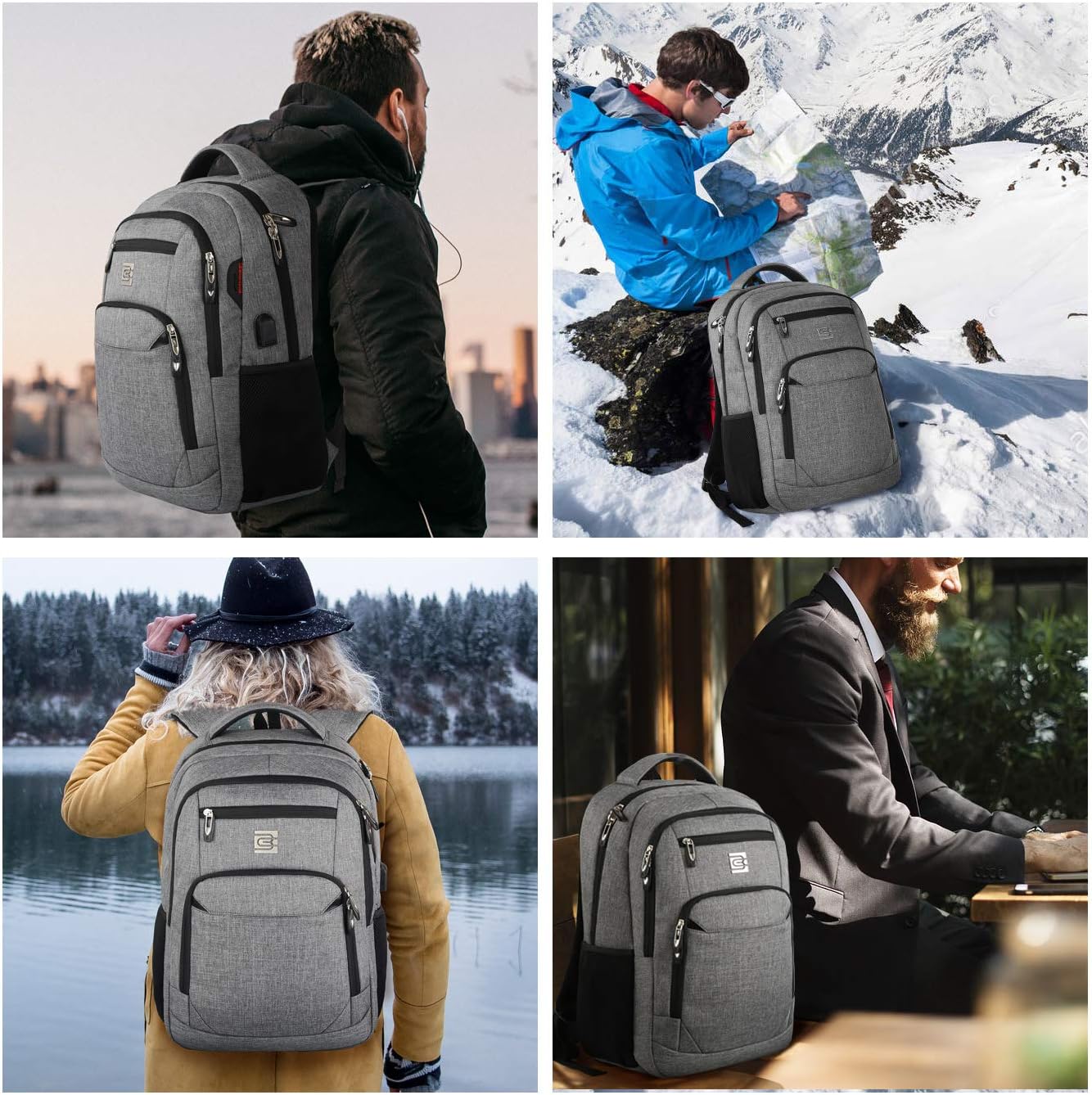 Slim Water-Resistant Anti-Theft Laptop Backpack with USB Port