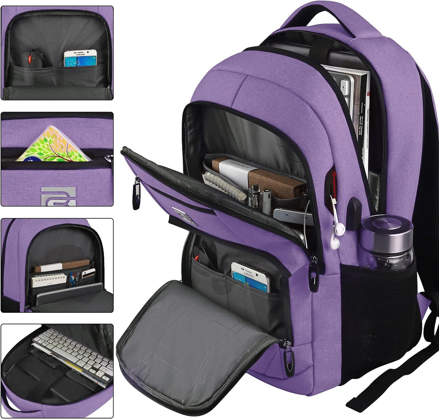 Slim Water-Resistant Anti-Theft Laptop Backpack with USB Port