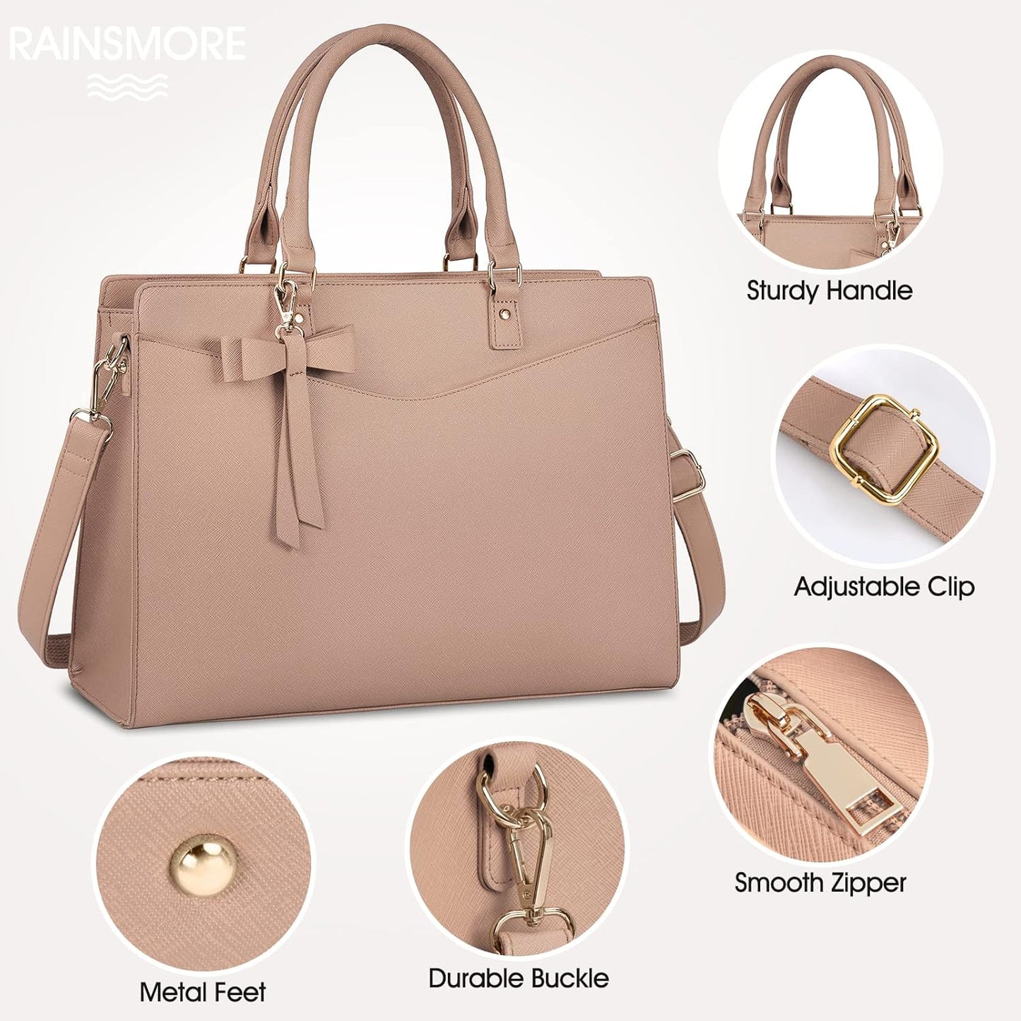 Waterproof PU Leather Laptop Tote Bag for Women with Multi-Pocket Design