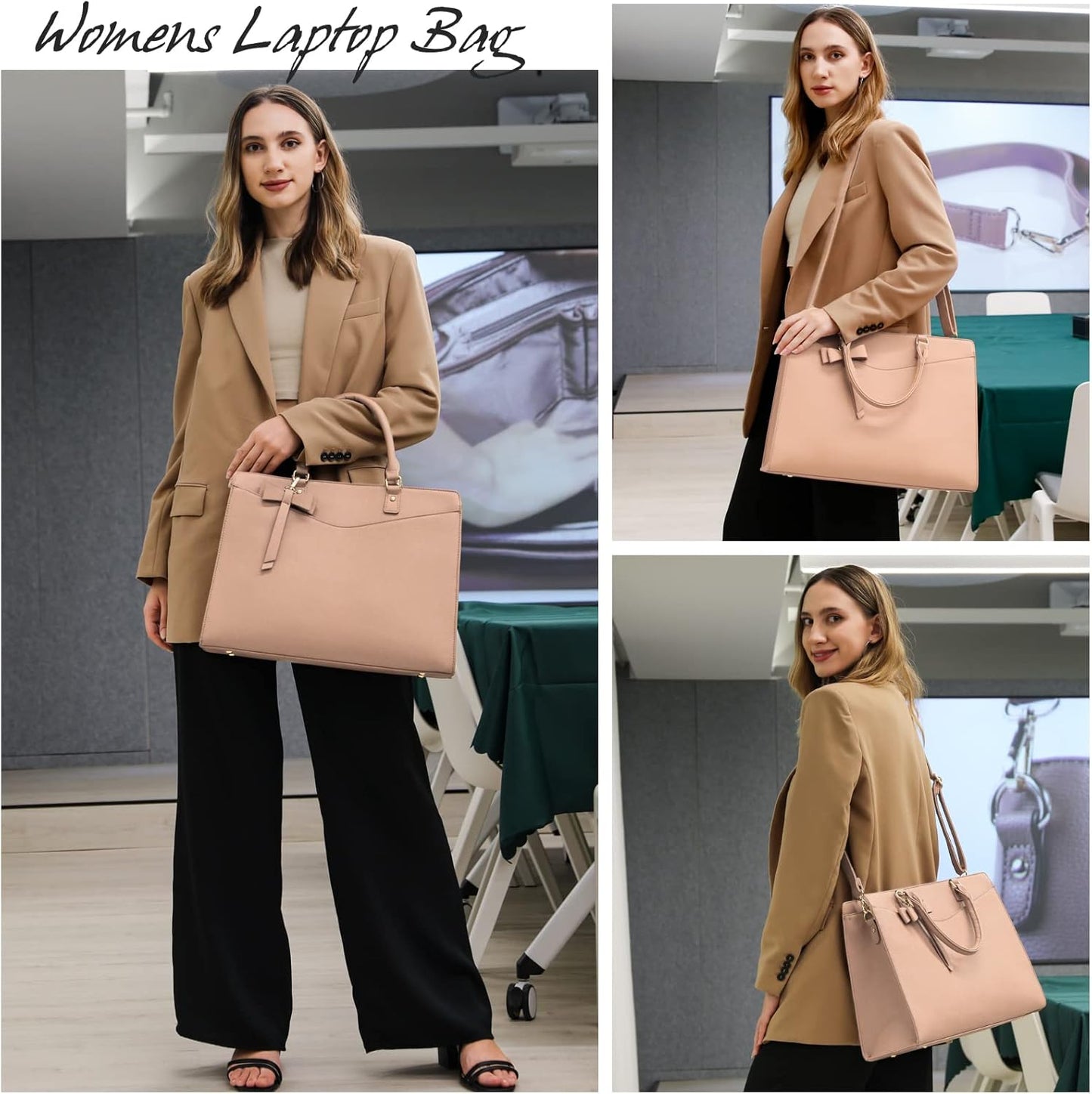Waterproof PU Leather Laptop Tote Bag for Women with Multi-Pocket Design