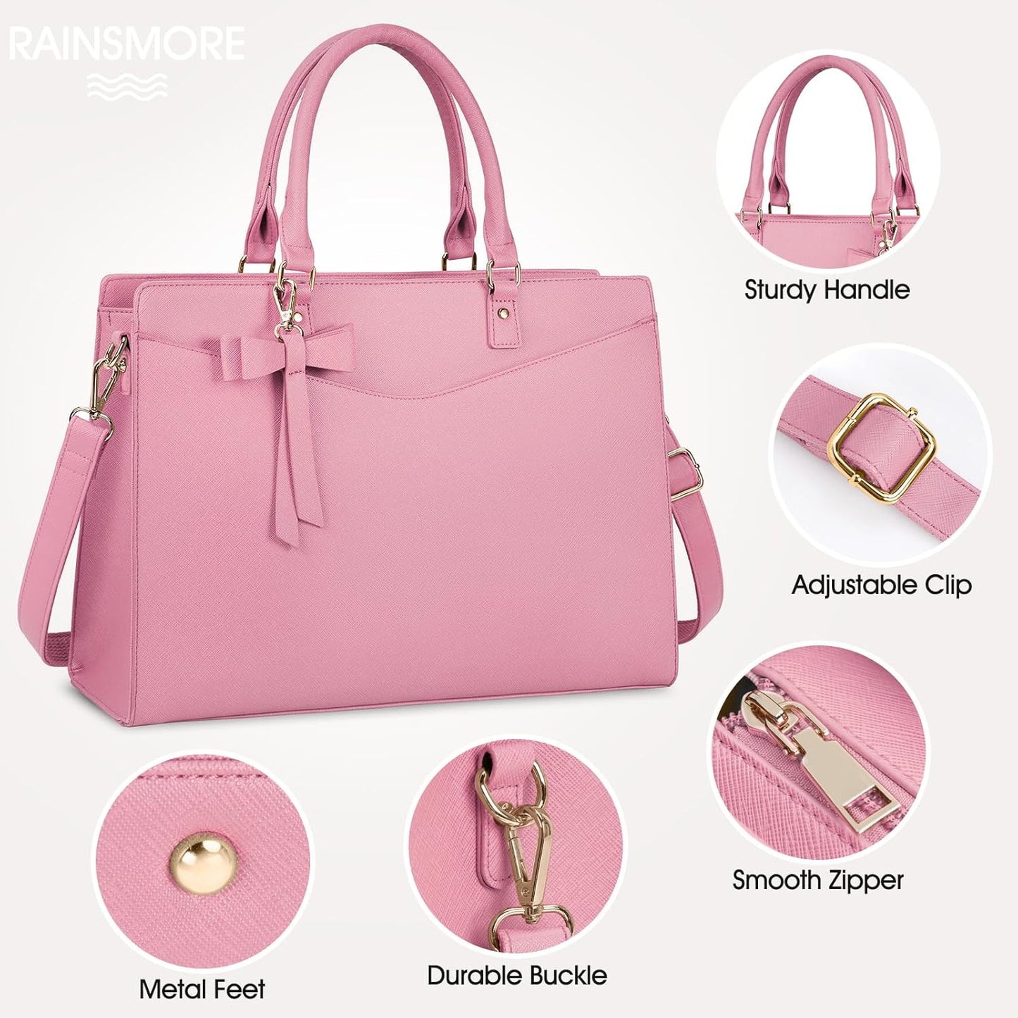 Waterproof PU Leather Laptop Tote Bag for Women with Multi-Pocket Design