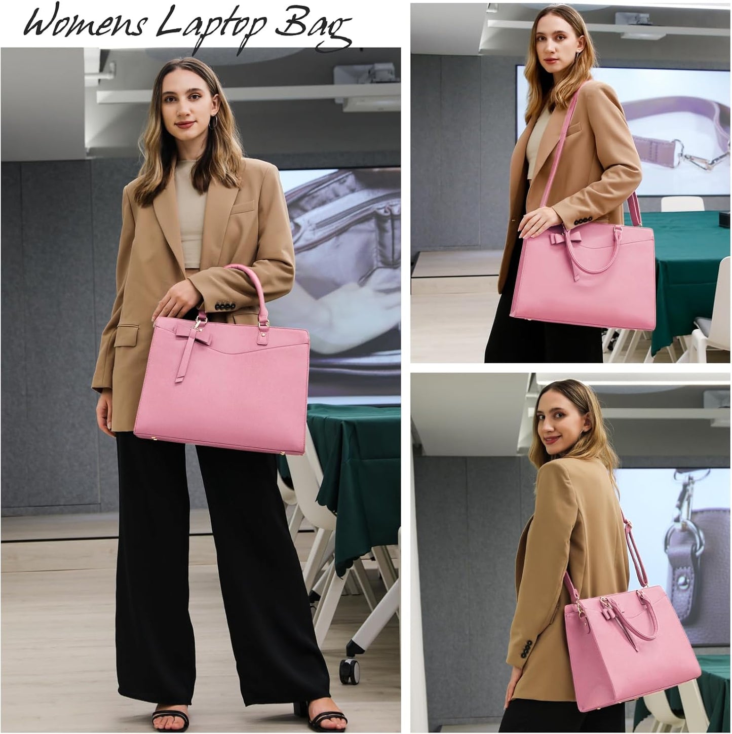 Waterproof PU Leather Laptop Tote Bag for Women with Multi-Pocket Design