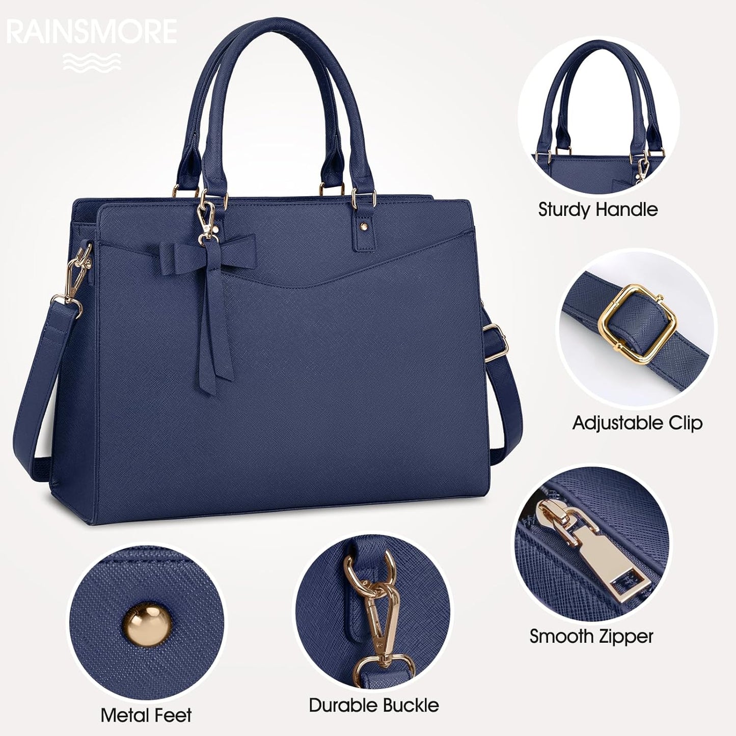 Waterproof PU Leather Laptop Tote Bag for Women with Multi-Pocket Design