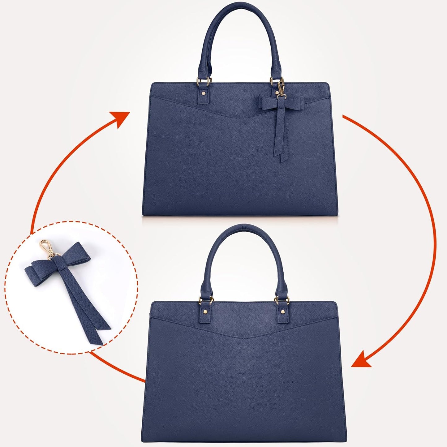 Waterproof PU Leather Laptop Tote Bag for Women with Multi-Pocket Design