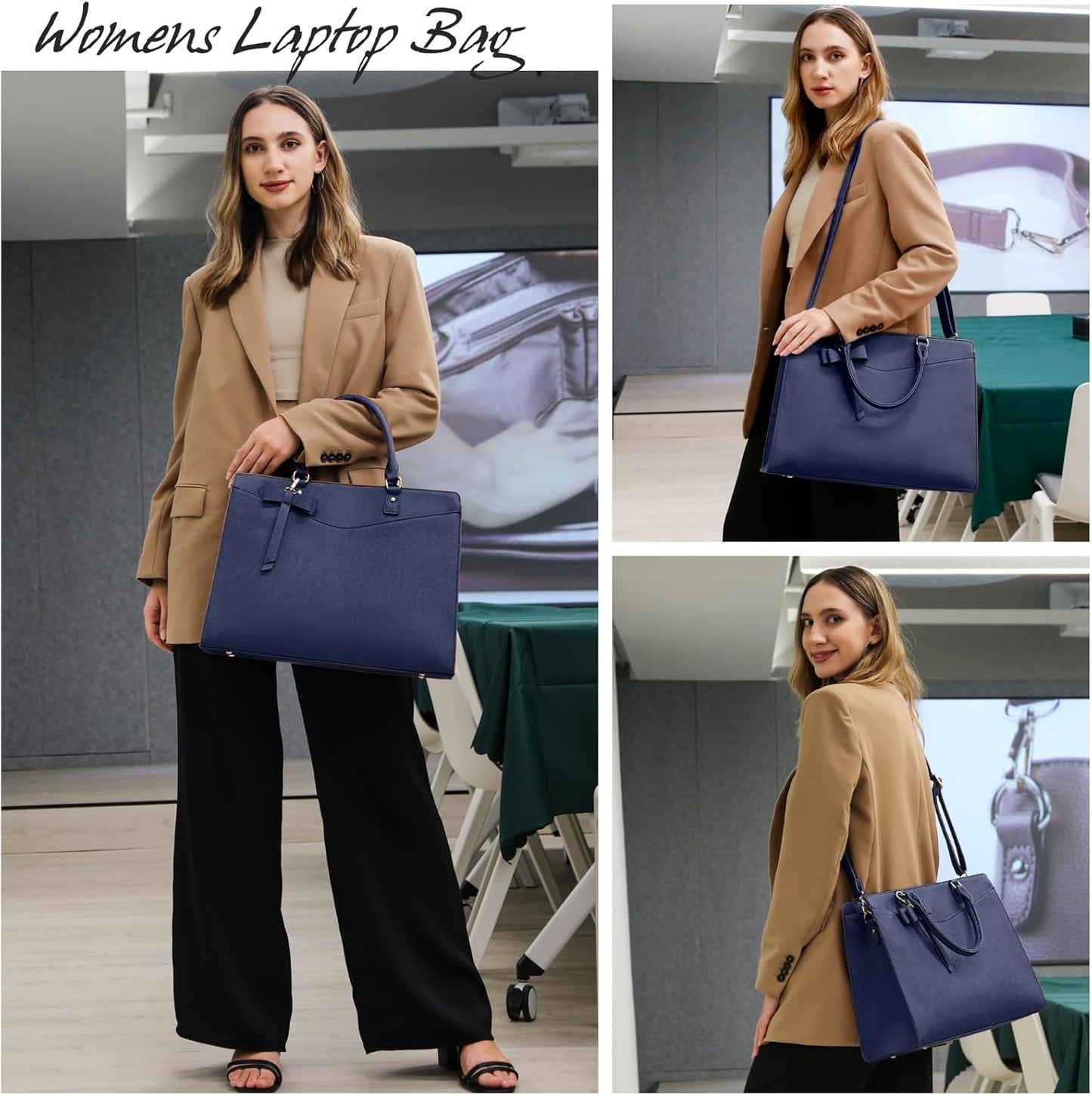 Waterproof PU Leather Laptop Tote Bag for Women with Multi-Pocket Design