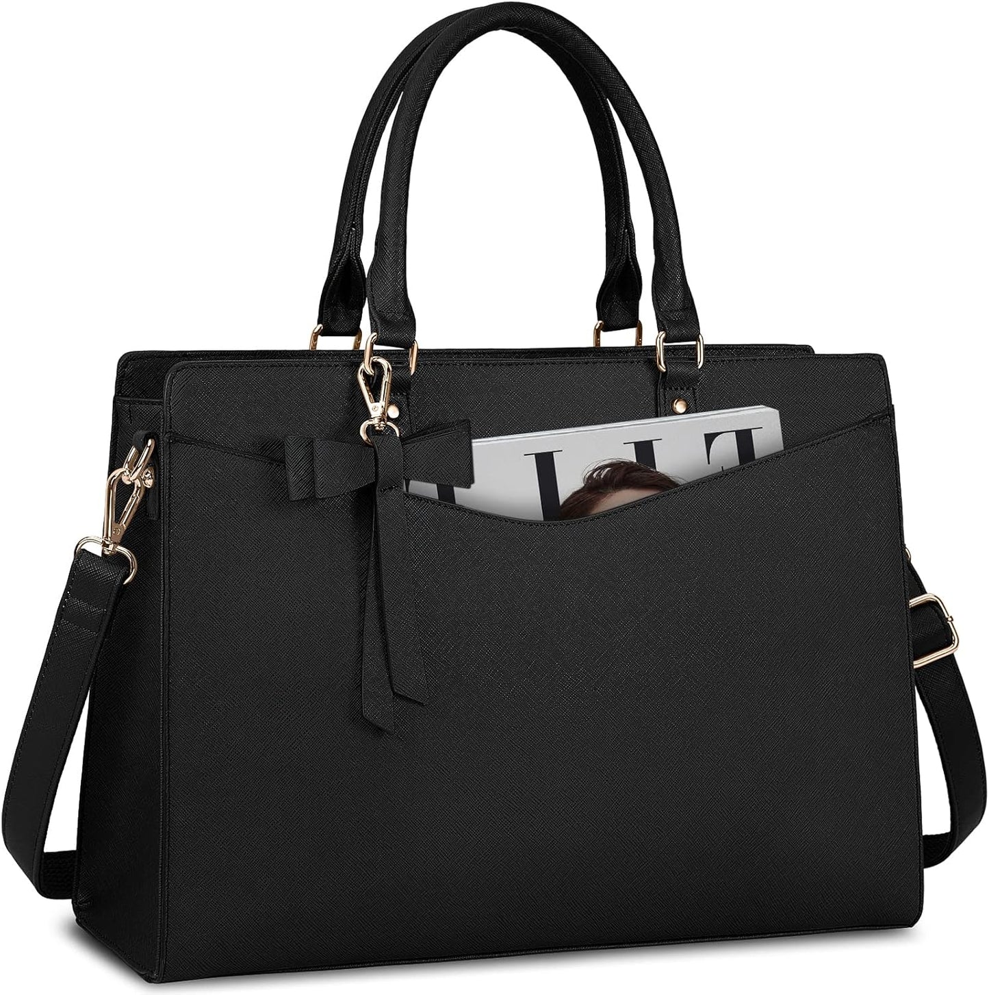 Waterproof PU Leather Laptop Tote Bag for Women with Multi-Pocket Design