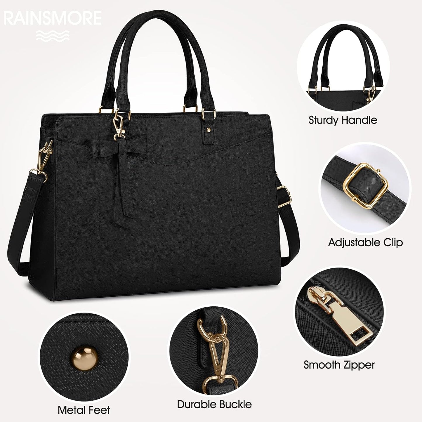 Waterproof PU Leather Laptop Tote Bag for Women with Multi-Pocket Design