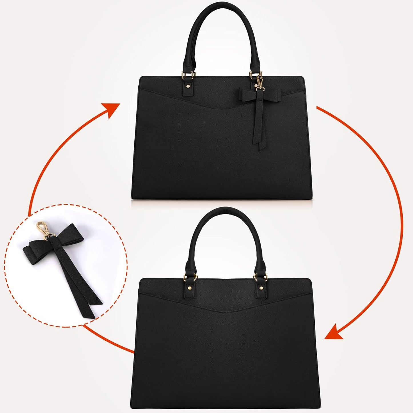 Waterproof PU Leather Laptop Tote Bag for Women with Multi-Pocket Design